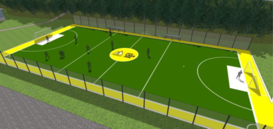 Concept artistique du nouveau de terrain de football en gazon synthétique de 40 m x 20 m.