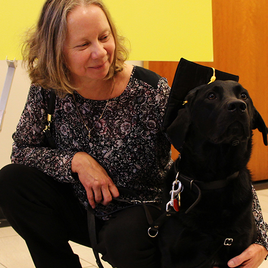 Image of Cindy Shone and her guide dog, Barney 
