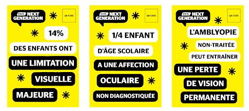 Statistiques Nouvelle Génération d'INCA : 14 % des enfants ont une déficience visuelle majeure, 1 enfant d'âge scolaire sur 4 souffre d'une maladie oculaire non diagnostiquée, l'amblyopie, lorsqu'elle n'est pas traitée, peut entraîner une perte permanente de la vue.