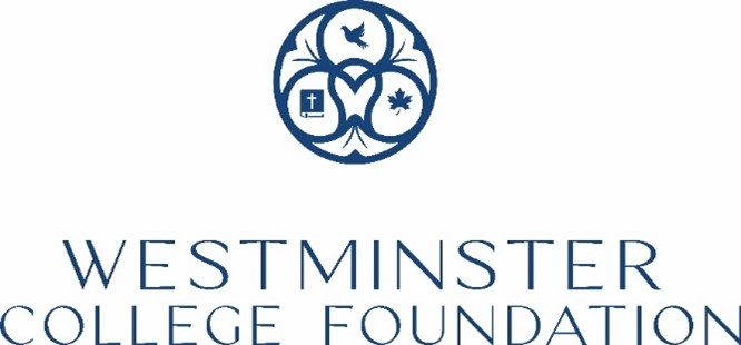 Un logo doté d'un écusson circulaire et des mots « Westminster College Foundation » centrés en dessous. 