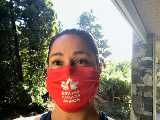 Victoria Nolan takes a selfie with her red Rowing Canada Aviron mask on