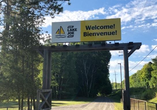 CNIB Lake Joe welcome sign at the camp entrance