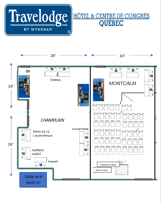 Plan des salles Montcalm et Champlain de l'Hôtel Travelodge