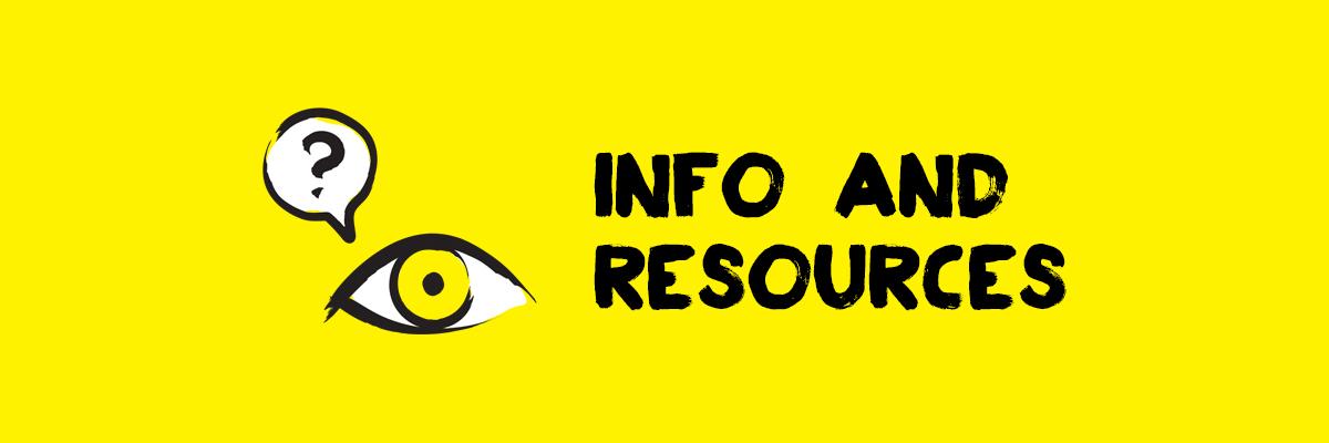 Info and resources - eye with a question mark over it, icon