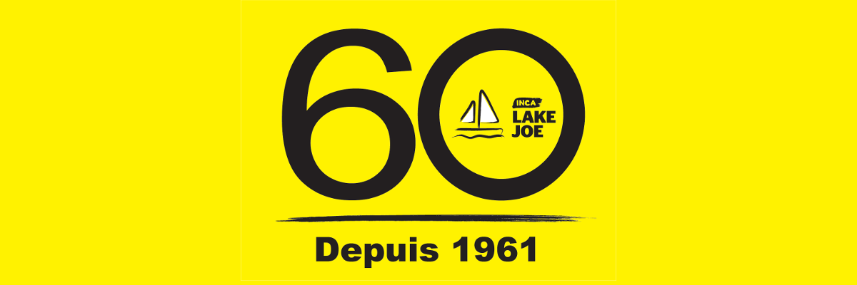 CNIB Lake Joe 60 logo. A large "6" and "0" with the CNIB Lake Joe sailboat logo inside the "0". Text: Est 1961