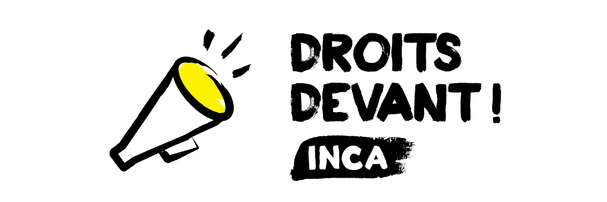 Logo de Droits Devant! d'INCA avec l'icône d'un porte-voix