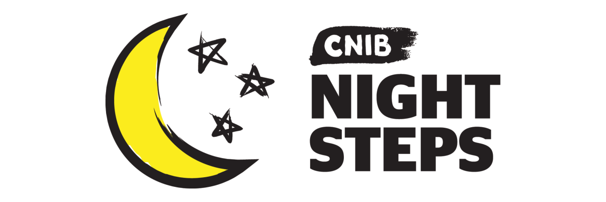 ​​​​CNIB Night​​​​CNIB Night Steps logo. An illustration of a half moon with three stars. Text: CNIB Night Steps Steps logo. An illustration of a half moon with stars. Text "CNIB Night Steps"