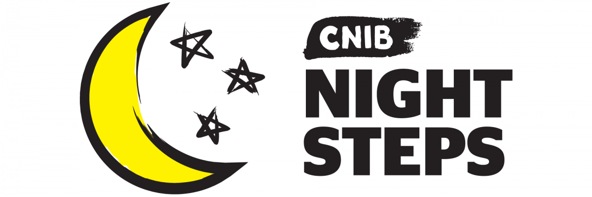Logo de l'INCA Night Steps. Une illustration d'une demi-lune avec des étoiles. Texte "Étapes de nuit d'INCA"