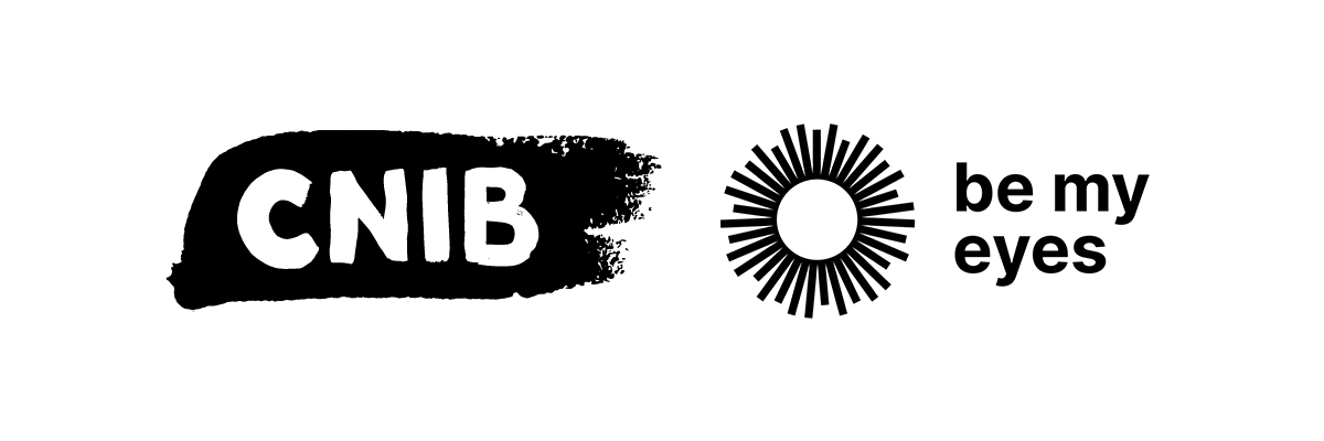 The CNIB brush stroke logo beside the Be My Eyes logo