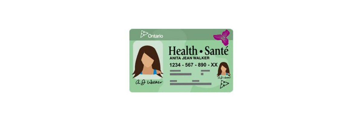 A graphic art illustration of the green/white Ontario Health Card. 