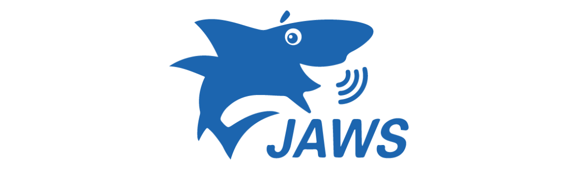 Logo du logiciel JAWS avec un requin bleu