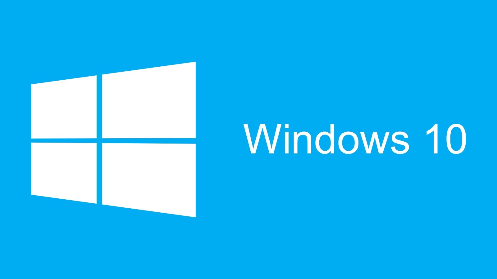 logo de Windows 10 blanc sur un fond bleu avec un icone à gauche représentant 4 fenêtres.