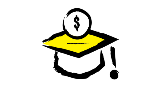 Illustration d'une casquette de fin d'études avec un signe de dollar flottant au-dessus de la casquette.