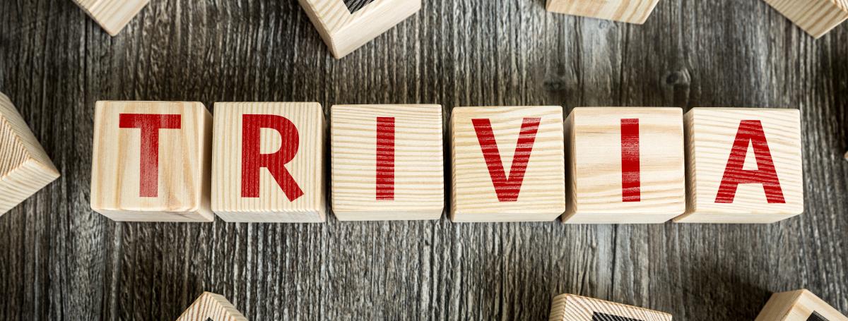 Wood blocks with red letters on them are laid on a table to spell "TRIVIA"