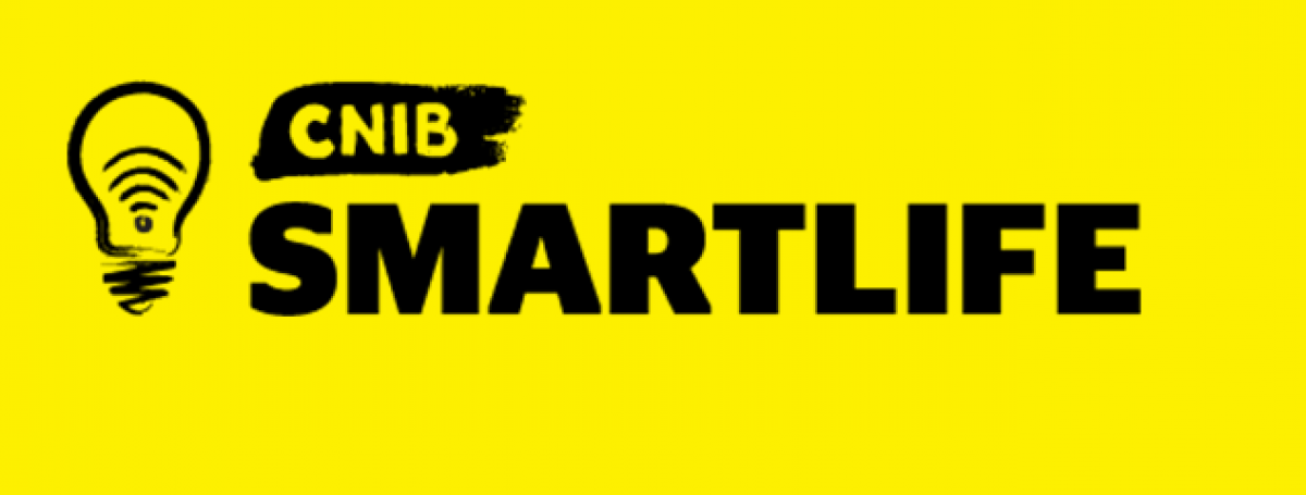 CNIB SmartLife logo: black text on a yellow background with an outline of a lightbulb