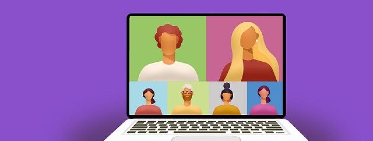 An illustration of a laptop displaying a video conference.