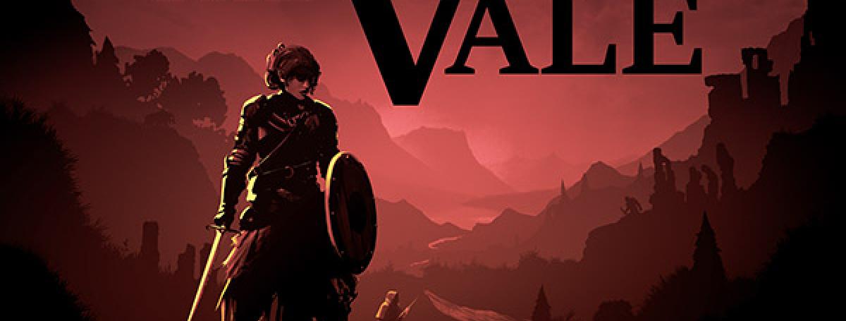 A graphic art illustration of a person holding a sword and shield. Text: The Vale.