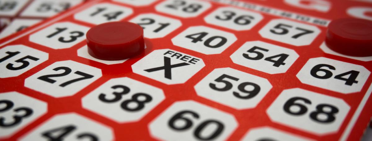 Close up of a red bingo card.