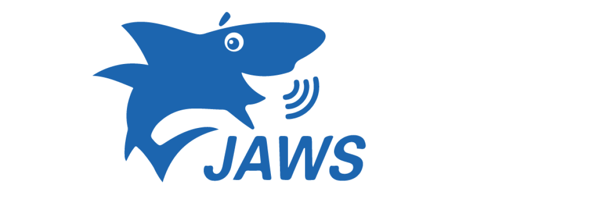 Logo du logiciel JAWS avec un requin bleu