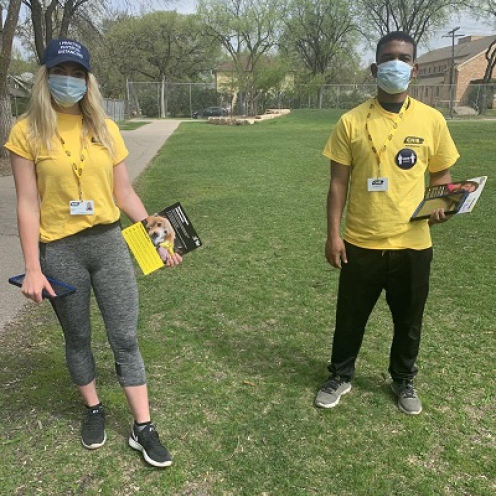 Fundraising image of Two volunteer with CNIB T-shirt