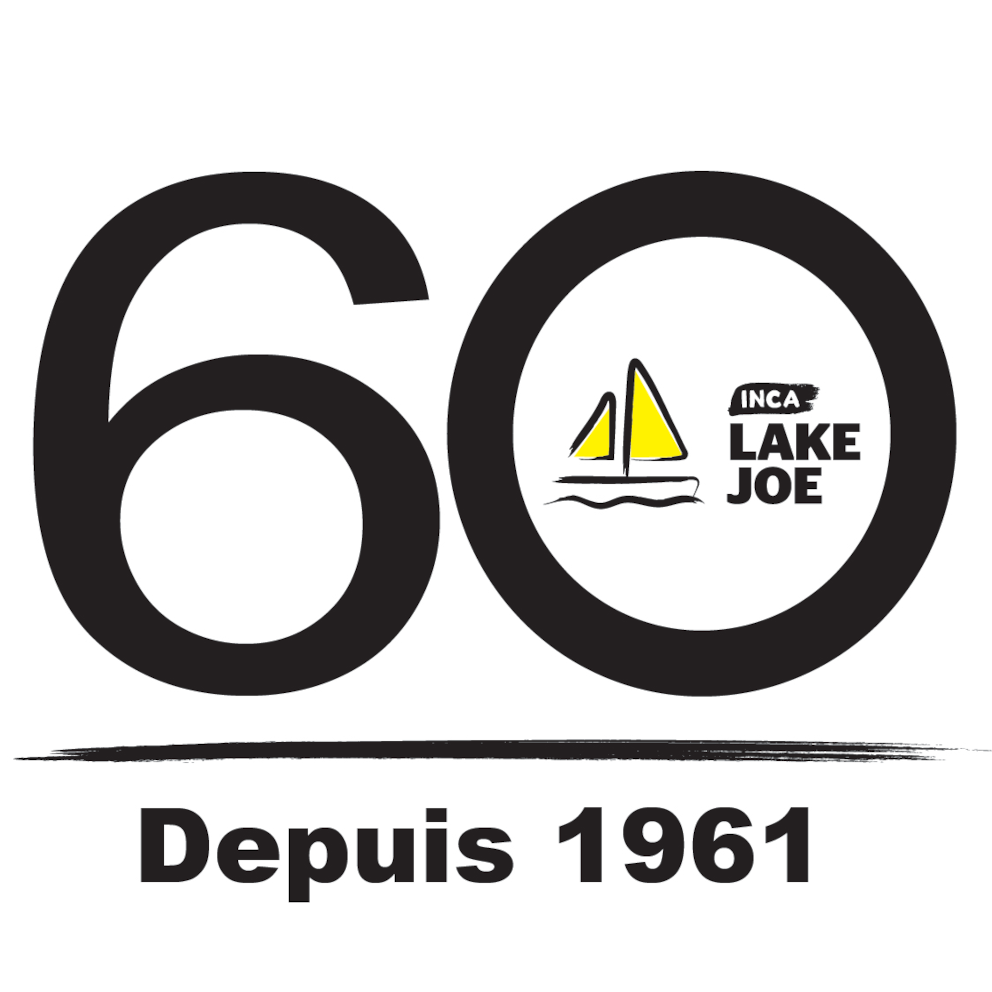 Logo Lake Joe INCA 60. Un grand « 6 » et un « 0 » avec le logo du voilier Lake Joe d'INCA à l'intérieur du « 0 ». Texte : Depuis 1961