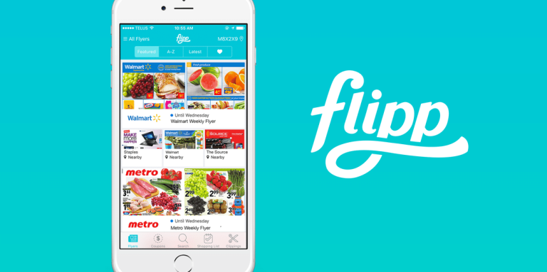 cellulaire avec l'applicaiton Flipp, on y voit plusieurs circulaires d'épicerie