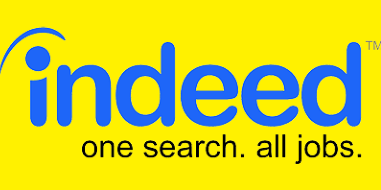 The indeed.com logo. Blue text: Indeed. One search. all jobs.