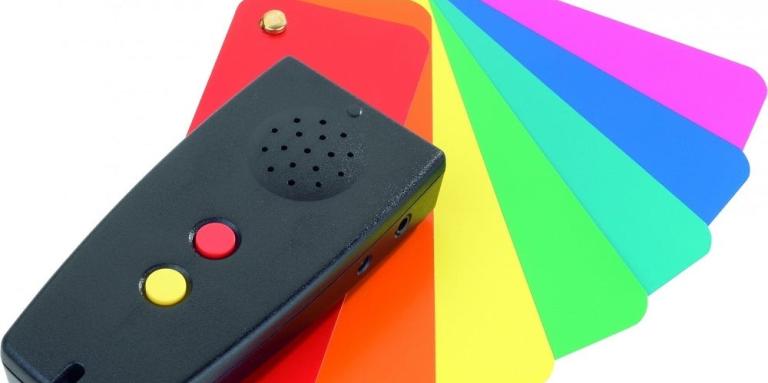The Colorino Talking Colour Identifier and colour swatches.