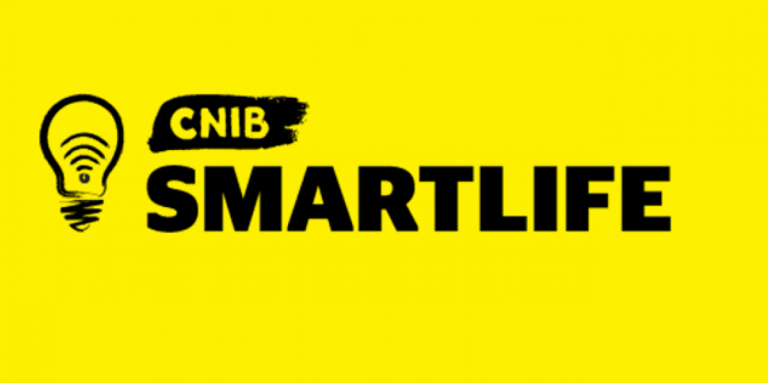 CNIB SmartLife logo: black text on a yellow background with an outline of a lightbulb