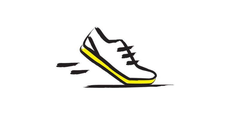 An illustration of a running outlined in a black paintbrush style design with yellow accents.