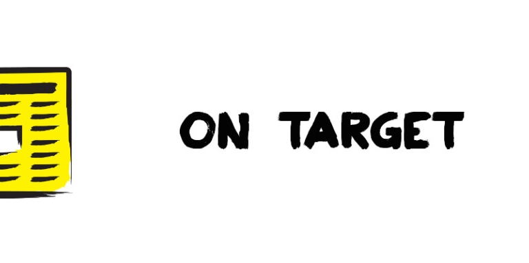 An illustration of a newspaper painted yellow. Text "On Target"