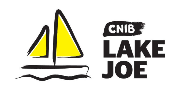 Logo INCA du lac Joe. Une illustration/ contour d'un bateau à voile. "INCA Lake Joe" texte simulé coups de pinceau noir.