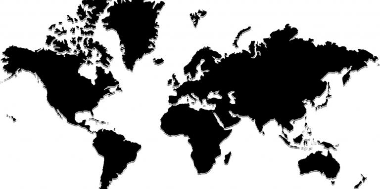 Black and white image of a world map.