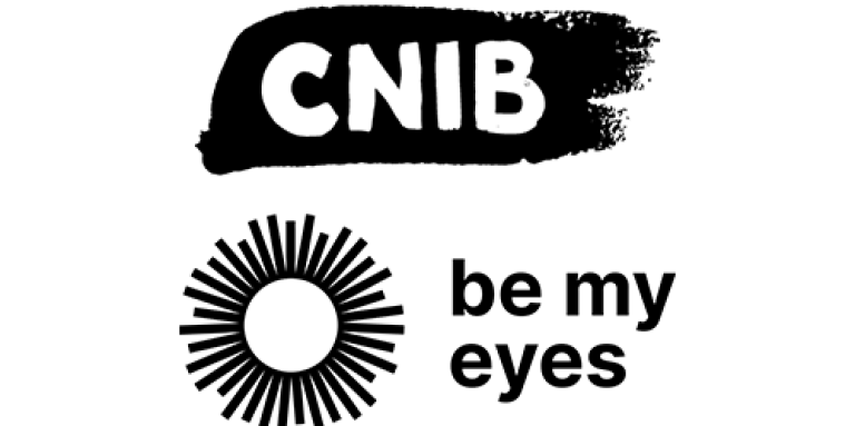 Le logo de coup de pinceau d’INCA à côté du logo de Be My Eyes.