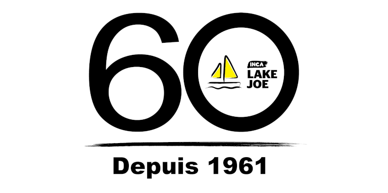 Logo Lake Joe INCA 60. Un grand « 6 » et un « 0 » avec le logo du voilier Lake Joe d'INCA à l'intérieur du « 0 ». Texte : Depuis 1961