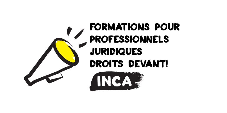 Une image d'un mégaphone. Texte : "Formations pour les professionnels juridiques Droits devant! INCA"