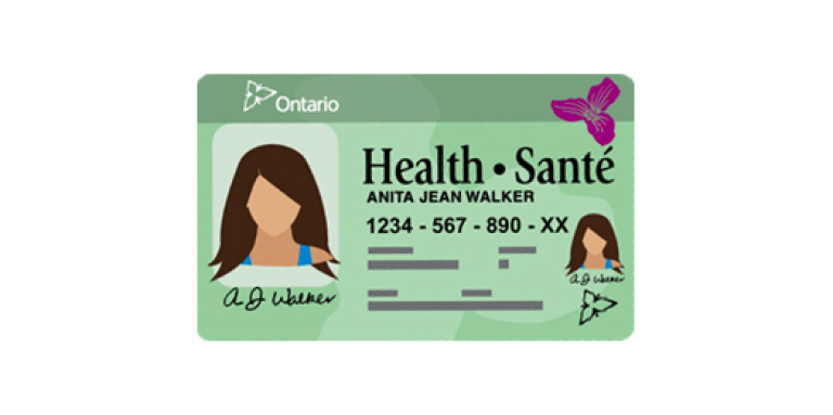 A graphic art illustration of the green/white Ontario Health Card. 