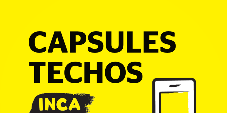 Fond jaune avec l'icone d'un téléphone et le texte: Capsules Technos INCA