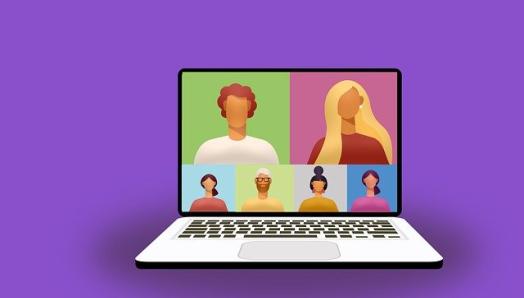 An illustration of a laptop displaying a video conference.