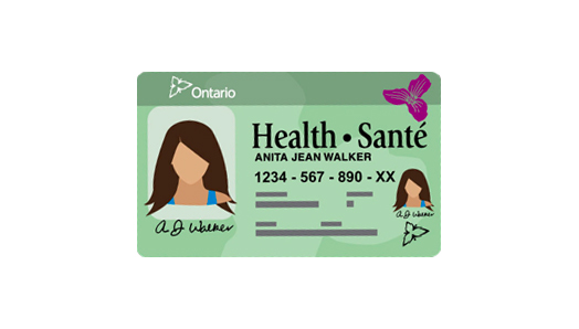 A graphic art illustration of the green/white Ontario Health Card. 