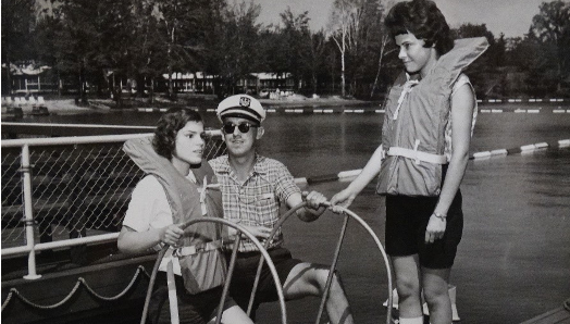 Summer 1963. A blind guest steps off the boat onto the CNIB Lake Joe dock, then known as the CNIB Lake Joseph Adjustment-Training and Holiday Centre.