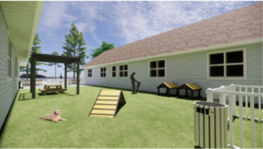 Caption: Artist rendering of the new “free run and rest” area for guide dogs (south view).